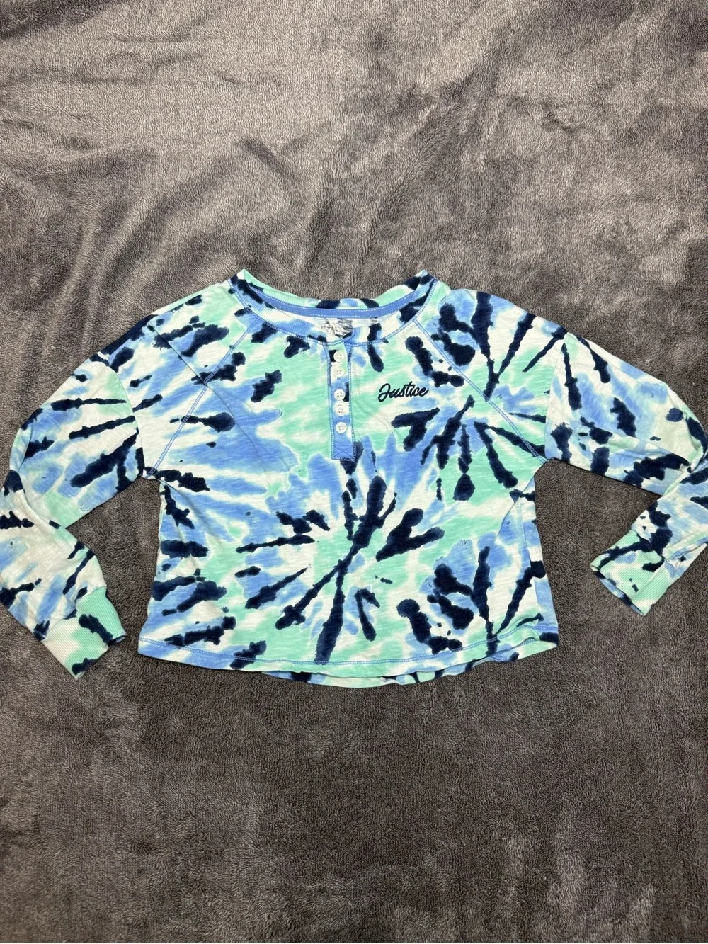 Justice Blue and Aqua Tie-Dye Long Sleeve Henley Top